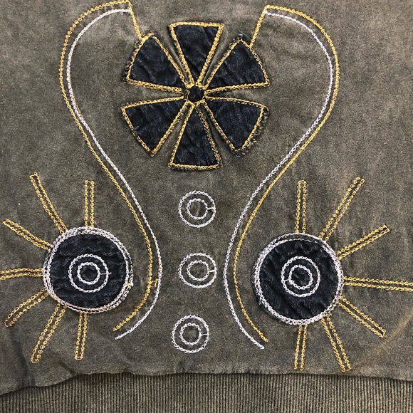 Dark grey denim blue front applications Women’s denim stretchy top short sleeve. - Picture 6 of 9